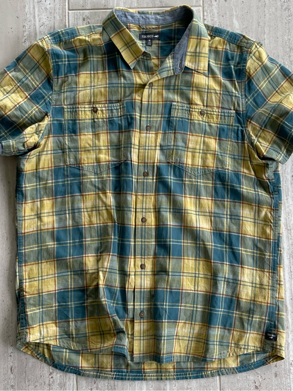 Toad&Co Short-Sleeve Plaid Button-Down Shirt in Yellow & Teal
